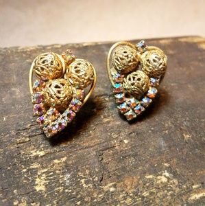 Vintage gold and rhinestone clip earrings